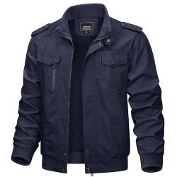 KEFITEVD Herrenjacke Übergangsjacke Herren Herbst Jacke Stehkragen Field Jacket Army Jacke Männer Übergang Jacke Military Baumwolle Blouson Jacke Jacke Dunkelblau 2XL von KEFITEVD