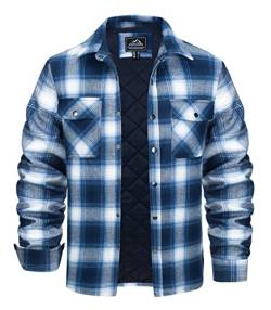 KEFITEVD Holzfäller Hemden Herren Dick Karo Jacke Männer Casual Kariert Flanellshirt Weich Hemdjacke mit Innenfutter Winterhemden Warm Steppjacke Langarm Übergangsjacke Blau-Weiß 2XL von KEFITEVD