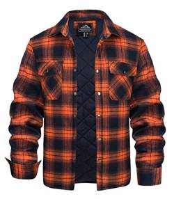 KEFITEVD Holzfäller Jacke Herren Hemdjacke Männer Knopf Herbstshirt Longsleeve Freizeithemd Warm Karohemd Freizeit Check Shirt mit Gefüttert Winterhemden Casual Baumwollshirt Orange 2XL von KEFITEVD