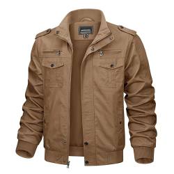 KEFITEVD Jacke Herren Frühling Herbst Herrenjacke Bundeswehr Jacke Bomberjacke Männer Übergangsjacke Bomber Blouson Herren Motorradjacke Übergangsjacke Kurz Mantel Khaki 3XL von KEFITEVD