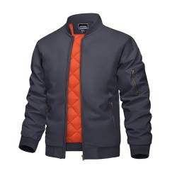 KEFITEVD Jacke Herren Übergangsjacke Herbst Winter Pilotenjacke Wattiert Herbstjacke Militär Jacke Bomberjacke Vintage Freizeitjacke Winddicht Männer Dunkelgrau M von KEFITEVD