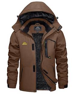 KEFITEVD Jacke Herren Winter Übergangsjacke Thermo Skijacke Winterjacke Outdoorbekleidung mit Kapuze Männer Fleecejacke für Angeln Wandern Kaffee 2XL von KEFITEVD