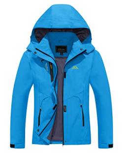KEFITEVD Jacke für Damen Winddicht Stehkragen Outdoorjacke mit Zip Taschen zum Wandern Fahrrad Skijacke Damenjacke Blau L von KEFITEVD