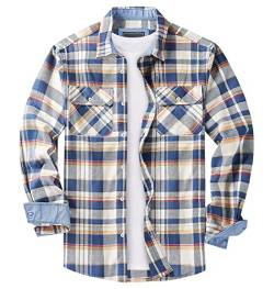 KEFITEVD Kariert Hemd Herren Bequem Weich Hemdjacke Flanell Hemd Longsleeve Check Shirt mit Kragen Baumwolle Trachtenhemd Gelb L von KEFITEVD