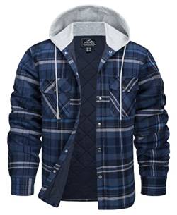 KEFITEVD Kariert Hemd Herren Flannel Jacke mit Kapuze Holzfällerhemd Frühling Flanellhemd Winter Kapuzenhemd Casual Warm Baumwolljacke Atmungsaktiv Freizeitjacke Blau-grau 2XL von KEFITEVD