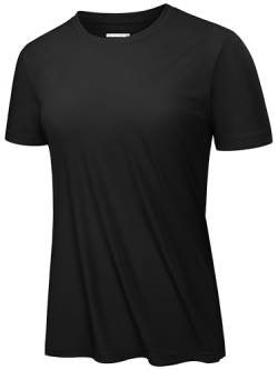 KEFITEVD Kurzarm Laufshirt Damen Rundhals Dünn Sport T-Shirt Atmungsaktiv Funktionsshirt Frauen Sommer Top Running Freizeit Schwarz 2XL von KEFITEVD