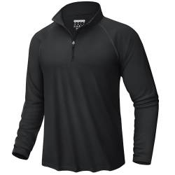 KEFITEVD Langarmshirt Herren Schnelltrocknend UV-Schutz Tshirt Stretch Atmungsaktiv Sportshirt mit Kragen Outdoor Leicht Freizeitshirt Regular Fit Schwarz 3XL von KEFITEVD