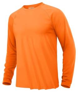 KEFITEVD Langarmshirt Herren UV Shirt Sommer Atmungsaktiv Laufshirt Leichte Fahrradshirt Männer Rund-Ausschnitt Longsleeve Casual T-Shirt Surfen Angeln Orange 3XL von KEFITEVD