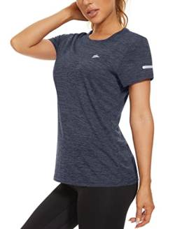 KEFITEVD Laufshirt Damen Kurzarm Sport Oberteil Sommer Dünn Yoga Shirt Outdoor Leicht Wandershirt Frauen Rundhals Freizeithemd für Fitness Joggen Meliert Schwarz L von KEFITEVD