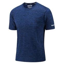 KEFITEVD Laufshirt Herren Kurzarm Sommer Shirts Trainingsshirt Funktions T-Shirt Atmungsaktiv Freizeitshirt Fitnessshirt Workout Shirt für Fußball Marineblau Meliert XL von KEFITEVD