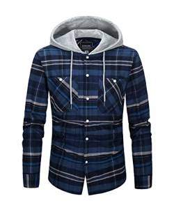 KEFITEVD Leicht Karo Jacke Herren Hoodie Kariert Langarm Arbeitshemd mit Brusttaschen Vintage Plaid Holzfällerhemd Herbst Dünnes Karojacke für Frühling Herbst Blaugrau L von KEFITEVD