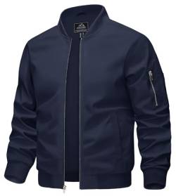 KEFITEVD Leichte Bomberjacke Herren Pilotenjacke Männer Blouson Windjacke Baseball Jacket Fliegerjacke mit Stehkragen Herbstjacke Freizeitjacke Dunkelblau 2XL von KEFITEVD