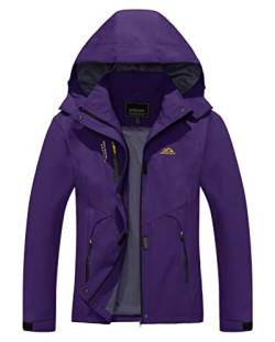 KEFITEVD Leichte Jacke für Damen Kapuzen-Softshelljacke Herbst Winter Wetterschutzjacke mit Reißverschlusstaschen Mantel mit Einstellbar Bündchen Dunkelviolett M von KEFITEVD