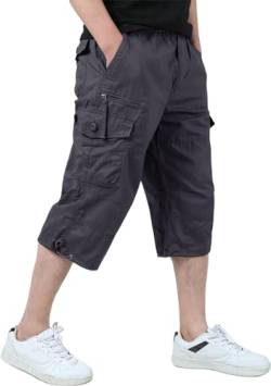 KEFITEVD Männer Shorts Kurz Hose Herren Cargo Taschen Stoffhose 3/4 Lang Trekkinghose Militär Shorts Strandhose Ausflug Reisen Grau EU 38, CN 4XL von KEFITEVD