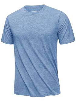 KEFITEVD Männer T-Shirt Rundhals Ausschnitt Trainingsshirt Leicht Quick-Dry Sportshirt Sommer Kurzarm Shirt Outdoor Laufen Fitness Funktionsshirt Regular Fit Hellblau 3XL von KEFITEVD