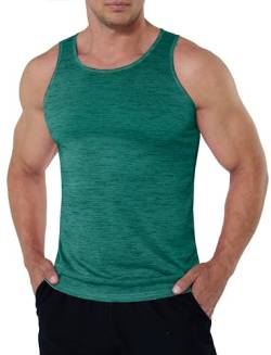 KEFITEVD Muskelshirt Herren Atmungsaktiv Training Vest Sleeveless Polyester Funktionsshirt Stretch Leicht Joggen Tshirt Sport Unterhemd für Frühling Sommer Meliert Jadegrün M von KEFITEVD