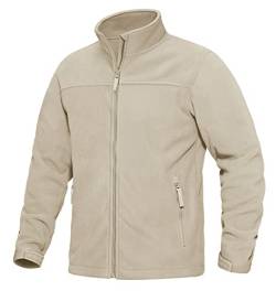 KEFITEVD Outdoor Fleecejacke Herren Thermo Fliesjacke mit Full Zip Freizeitjacke Stehkragen Übergangsjacke Warm Army Jacke Winter Winddicht Jagdjacke Casual Frühlingsjacke Beige M von KEFITEVD