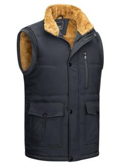 KEFITEVD Outdoor Weste Herren Gefütterte Weste Fliesjacke Männer Funktionsweste Dicke Winterjacke Dunkelgrau 2XL von KEFITEVD