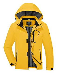 KEFITEVD Outdoorjacke Herren Atmungsaktiv Leicht Funktionsjacke Wasserabweisend Regenjacke Winddicht Softshell Kapuzenjacke Freizeit Herrenjacke mit Brusttasche Gelb M von KEFITEVD