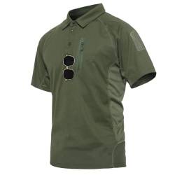 KEFITEVD Outdoorshirt Herren mit Zip-Tasche Kurzarm Golf Polo Sportshirt Taktisch Safari Shirt Sommer Wandershirt Casual Freizeitshirt Männer Dunkeloliv 3XL von KEFITEVD