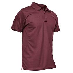 KEFITEVD Polo Funktionsshirt Herren Leicht Atmungsaktiv Kurzarm Tshirt Männer mit Kragen Knopfleiste Sportshirt Casual Freizeitshirt Weinrot 2XL von KEFITEVD