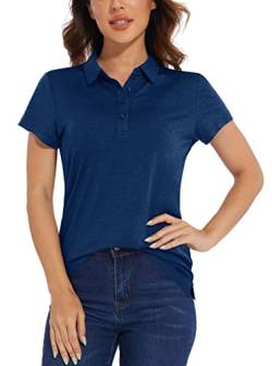 KEFITEVD Polo Shirt Damen Freizeit Kurzarm Leicht T-Shirt mit Polokragen Sommershirts Atmungsaktiv Freizeitshirt Dünn Sportshirt Stretch Funktions Laufshirt Running Oberteil Dunkelblau M von KEFITEVD