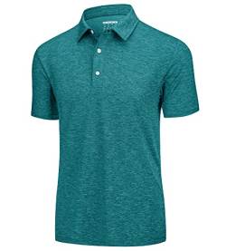 KEFITEVD Polo Shirts Männer Atmungsaktiv Sport Oberteil Sommer Short Sleeve Outdoorshirt Knopfleiste Funktions T-Shirt Polyester Leicht Polohemd Meliert Jadegrün L von KEFITEVD