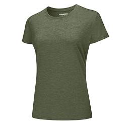 KEFITEVD Rundhals Laufshirt Damen Kurzarm Stretch T-Shirt Schnelltrocknend Golf Shirt Dünn Locker Sport Top Frauen Leicht Fitnessshirt für Frühling Sommer Meliert Dunkelgrün M von KEFITEVD