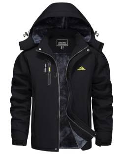 KEFITEVD Skijacke Herren Warm Winterjacke Übergang Jacke Herbst Winter Herrenjacke Wasserdicht Atmungsaktiv Softshelljacke Männer Angeln Wandern Schwarz 3XL von KEFITEVD