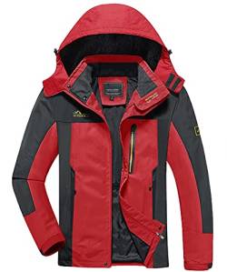 KEFITEVD Softshell Jacke Herren Outdoor Multi Taschen Leicht Wanderjacke Patchwork Kapuzenjacke Sport Herrenjacke Lässig Männer Sommer Jacke Rot S von KEFITEVD