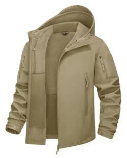 KEFITEVD Softshell Jacke Herren Wasserdicht Regenjacke Army Jacke Gefüttert Angeln Jacke Funktionsjacke Männer Winter Herrenjacke Angelbekleidung Khaki L von KEFITEVD