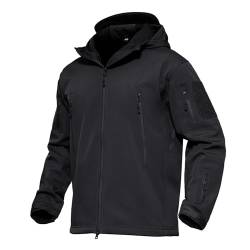 KEFITEVD Softshell Jacke Herren Wasserdicht Winddicht Fleece Gefüttert Jagdjacke Herbst Winter Outdoorjacke Military Hoodie Männer Wanderjacke Schwarz M von KEFITEVD