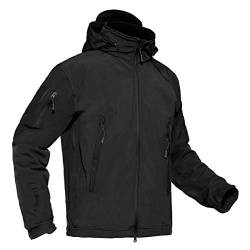 KEFITEVD Softshell Jacke Herren Wasserdicht mit Kapuze Fleece Gefüttert Jacke Winter Warm Winddicht Outdoor Skijacke Männer Funktionsjacke Winterjacke Schwarz 2XL von KEFITEVD