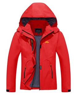 KEFITEVD Softshelljacke Damen Wasserabweisend Atmungsaktiv Outdoorjacke mit Abnehmbarer Kapuze Stehkragen Freizeitjacke mit Reißverschluss Brusttasche Rot L von KEFITEVD