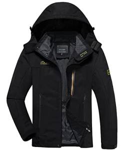 KEFITEVD Softshelljacke Herren Wasserdicht Atmungsaktiv Outdoor Jacke Leicht Funktionsjacke mit Kapuze Männer Frühling Wanderjacke Schwarz 2XL von KEFITEVD