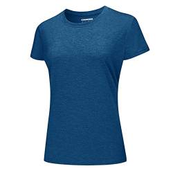 KEFITEVD Sport Funktionsshirt Damen Short Sleeve Laufshirt Stretch Dünn Sommershirt Schnell Trocken Wandershirt Atmungsaktiv Rundhals Tshirt Sport Oberbekleidung Meliert Mittelblau XL von KEFITEVD