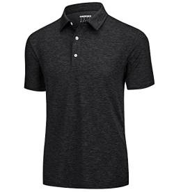 KEFITEVD Sport Poloshirt Herren Atmungsaktiv Golf Shirts Sommer Kurzarm Wandershirt Schnell Trocknend Tennis Shirt mit Knopfleiste Meliert Schwarz S von KEFITEVD