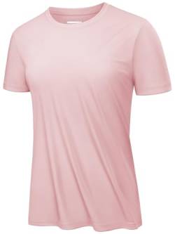 KEFITEVD Sport T-Shirt Damen Schnell Trocknend Rashguard Elastisch Gym Shirt Yoga Top Laufen Workout Pink M von KEFITEVD