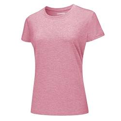 KEFITEVD Sportshirt Damen Kurzarm Fitness Tshirt Polyester Dünn Yoga Shirt Frauen Casual Freizeitshirt Stretch Atmungsaktiv Trekkingshirt Outdoor Workout Wandern Meliert Rosa S von KEFITEVD