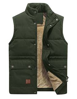 KEFITEVD Steppweste Herren Outdoor Weste Multi Taschen Funktionsweste Männer Wattiert Fleece Jacke Winter für Jagd Angeln Dunkeloliv L von KEFITEVD