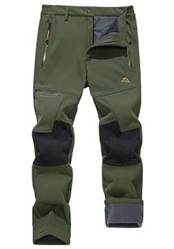 KEFITEVD Thermohose Herren Warm Gefüttert Cargohose Winter Outdoor Arbeitshose Elastisch Safari Hose Wasserdicht Fleecehose Männer Militär Hose Dunkeloliv 34 von KEFITEVD