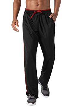 KEFITEVD Trainingshose Herren Lang Polyester Turnhose Training Pants Männer Casual Dünn Sporthose Offen Beinabschluss Atmungsaktiv Jogger Hose Schwarz-Rot L von KEFITEVD