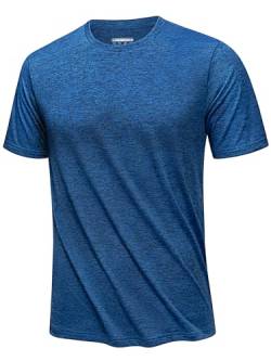 KEFITEVD Trainingsshirt Herren Kurzarm Leicht Oberteil Outdoor Schnelltrocknend Tee Sommer Dünn Sporthemd Frühling Atmungsaktiv Kleidung für Arbeit Fahrrad Mittelblau L von KEFITEVD