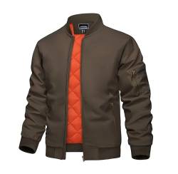 KEFITEVD Übergangsjacke Herren Stehkragen Wattiert Polyester Herbstjacke mit Reißverschluss Military Jacke mit Innentasche Kaffee L von KEFITEVD