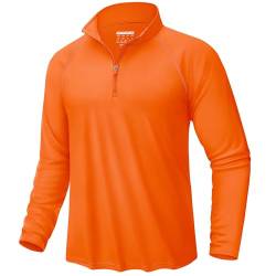 KEFITEVD UV Longsleeve Herren Surf Tshirt mit Stehkragen Atmungsaktiv Dünn Trainingsshirt Schnell Trocken MTB Shirt Stretch Leicht Sportoberteil Leuchtendes-Orange M von KEFITEVD