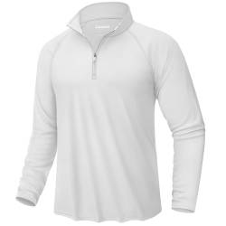 KEFITEVD UV Schutz Shirt Herren Langarm Weich Sport Oberteil Stretch Leicht Laufshirt Stehkragen Casual Freizeitshirt Männer Sommer Atmungsaktiv Rashguard UPF 50+ Weiß S von KEFITEVD