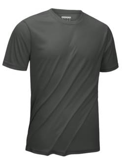 KEFITEVD UV Shirt Herren Short Sleeve Rundhals-Ausschnitt Jogging Oberteil Sommer Schnelltrocknend Kurzarm Sonnenschutz Basic Shirt Dunkelgrau M von KEFITEVD