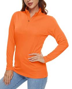 KEFITEVD UV Shirt Sportshirt Damen Atmungsaktiv Half Reißverschluss Atmungsaktiv Funktionsshirt Wandern Trekking Outdoor Bekleidung Sommer Orange von KEFITEVD