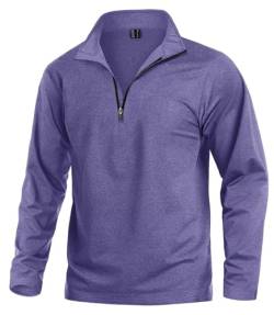 KEFITEVD Wander Pullover Herren Winter Warm Langarm Fleecepullover Stehkragen Outdoor Wandershirt 1/4 Reißverschluss Atmungsaktiv Shirt Sport Pullover Violett L von KEFITEVD