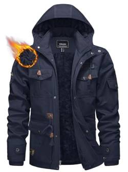 KEFITEVD Warme Winterjacke Herren Gefüttert Cargo Jacke Thermo Arbeitsjacke Parka mit Vielen Taschen Winter Mantel Outdoorjacke Männer Dunkelblau S von KEFITEVD